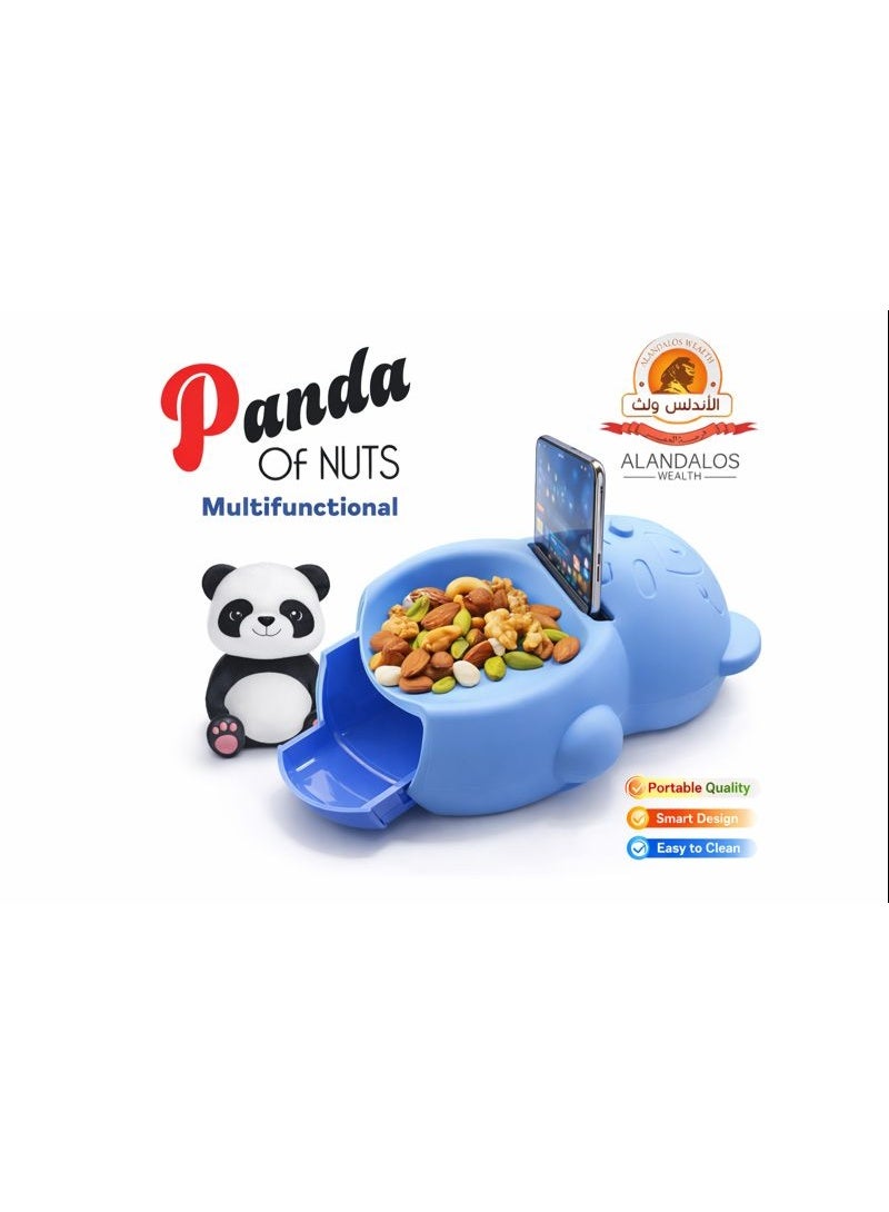Creative Panda Nut Bowl with Phone Holder & Shell Disposal Drawer – 2-in-1 Multifunctional Snack Serving Dish & Organizer – Baby Blue - Image 2